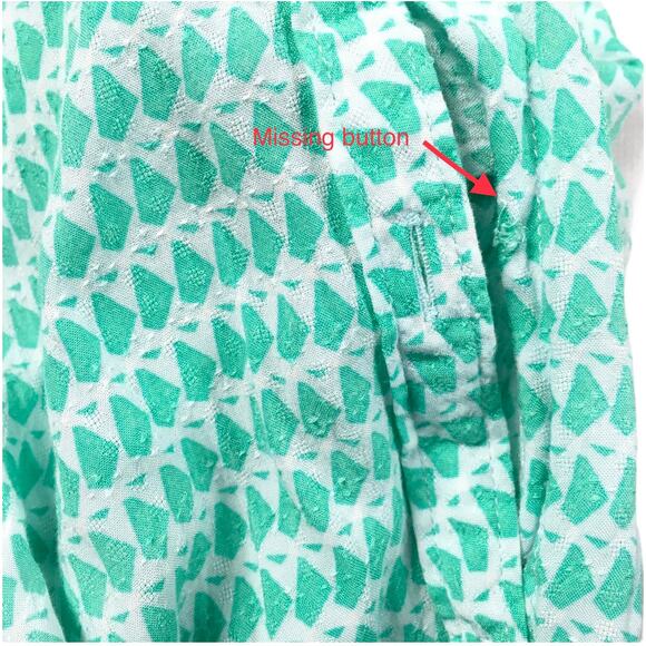 Eddie Bauer‎ Shirt Button Front Shaped Fit Green White Print Women's Medium - Picture 7 of 12